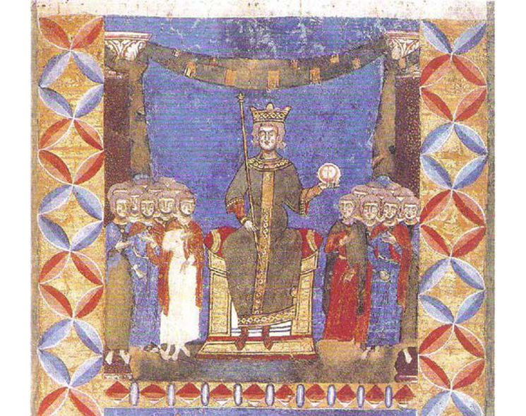 alerno, Museo Diocesano, frammento di Exultet, probabilmente è stato realizzato nello scriptorium salernitano nel terzo decennio del XIII secolo. Il potere Temporale; Federico II legislatore.